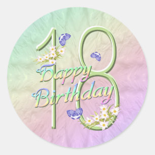 18e verjaardag Regenboog en vlinders Rondslang Ronde Sticker