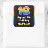 18e verjaardag: Regenboogspectrum # 18, Aangepaste Vierkante Sticker (Tas)