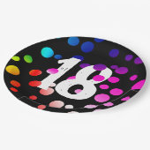 18e verjaardag RegenboogStippen op zwart Papieren Bordje (Gekanteld)