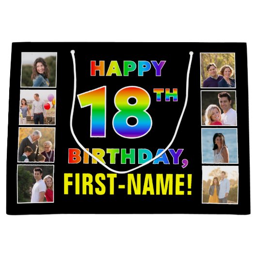 18e verjaardag: Regenboogtekst, aangepaste foto's  Groot Cadeauzakje (Voorkant)