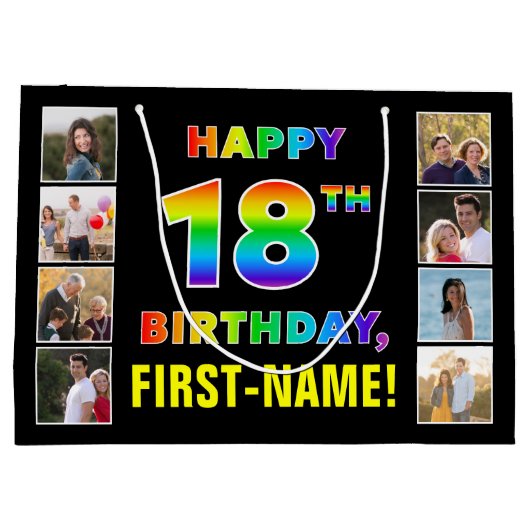 18e verjaardag: Regenboogtekst, aangepaste foto's  Groot Cadeauzakje (Achterkant)