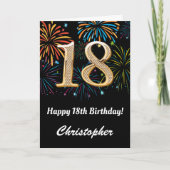 18e verjaardag regenboogvuurwerk zwart en goud kaart (Voorkant)