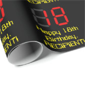 18e verjaardag: Rode digitale klokstijl "18" + naa Cadeaupapier (Rol Hoek)