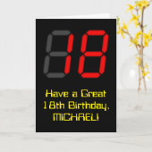 18e verjaardag: Rode digitale klokstijl "18" + naa Kaart (Gele Bloem)