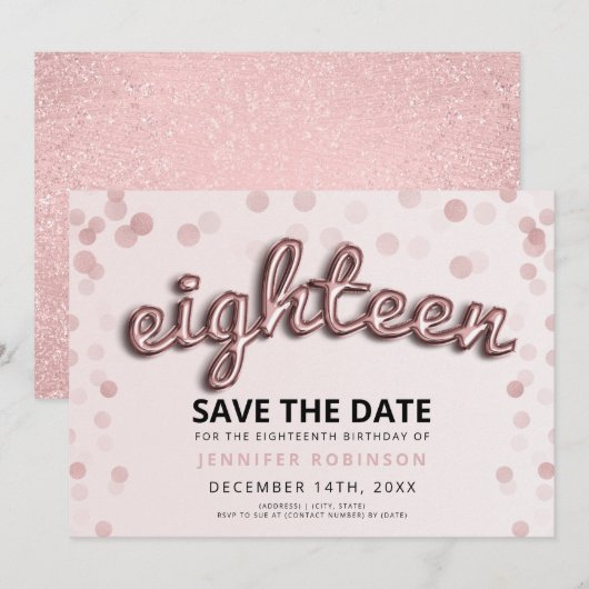 18e verjaardag Roos Gold Blush Pink Glitter Kaart (Voorkant / Achterkant)