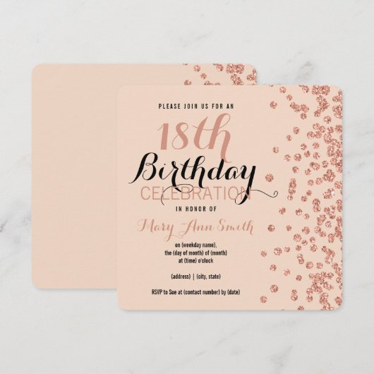 18e verjaardag Roos Gold Faux Glitter Confetti Kaart (Voorkant / Achterkant)