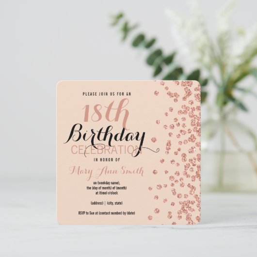 18e verjaardag Roos Gold Faux Glitter Confetti Kaart (Staand voorkant)