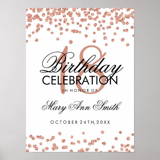 18e verjaardag Roos Gold Faux Glitter Confetti Poster (Voorkant)