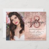 18e verjaardag Roos Gold Foil & Glitter Photo Kaart (Voorkant)