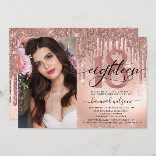 18e verjaardag Roos Gold Foil & Glitter Photo Kaart