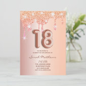 18e verjaardag Roos Gold Glitter Folie ballon Uitn Kaart (Staand voorkant)