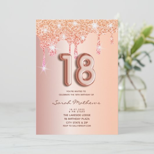 18e verjaardag Roos Gold Glitter Folie ballon Uitn Kaart (Staand voorkant)