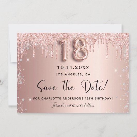 18e Verjaardag roos Gold Silver Save the Date Card (Voorkant)
