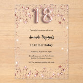 18e Verjaardag roos Gold Stars Clear Party Acryl Uitnodigingen (Voorkant)