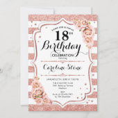 18e verjaardag - Roos Gold White Stripes Kaart (Voorkant)
