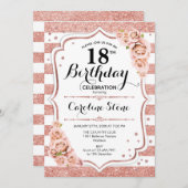 18e verjaardag - Roos Gold White Stripes Kaart (Voorkant / Achterkant)