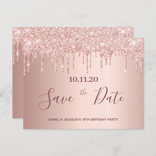 18e verjaardag roos goud glitter behalve datum briefkaart (Voorkant / Achterkant)