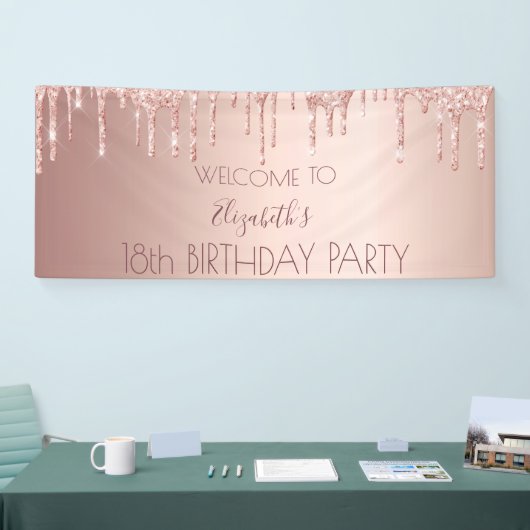18e verjaardag roos goud glitter drip welkom spandoek (Beurs)