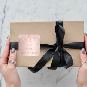 18e verjaardag: roos goud glitter druppelt naam vierkante sticker