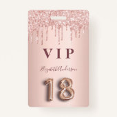 18e verjaardag roos goud glitter druppelt roze gla badge (Voorkant)