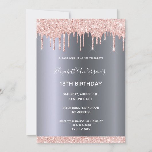 18e verjaardag roos goud glitter druppelt zilver kaart (Voorkant)