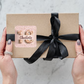 18e verjaardag roos goud glitter monogram luxe vierkante sticker