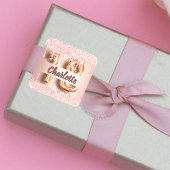 18e verjaardag roos goud glitter monogram luxe vierkante sticker