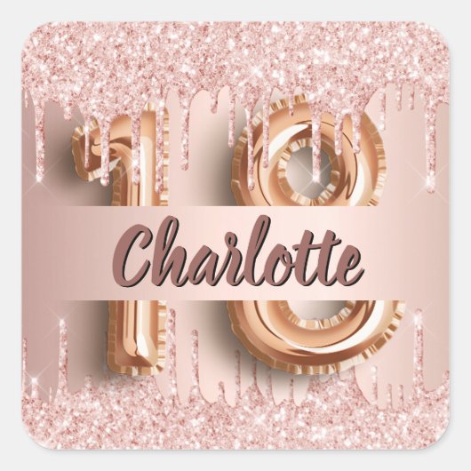 18e verjaardag roos goud glitter monogram luxe vierkante sticker (Voorkant)