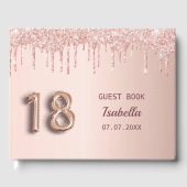 18e verjaardag roos goud glitter roze ballon gastenboek (Voorkant)