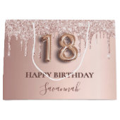 18e verjaardag roos goud glitter roze ballonstijl groot cadeauzakje (Voorkant)