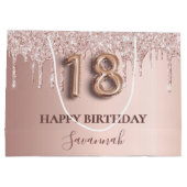 18e verjaardag roos goud glitter roze ballonstijl groot cadeauzakje (Achterkant)