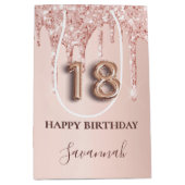 18e verjaardag roos goud glitter roze ballonstijl medium cadeauzakje (Voorkant)