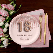 18e verjaardag roos goud glitter roze ballonstijl papieren bordje
