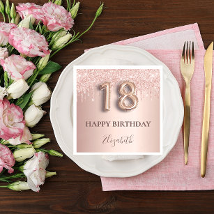 18e verjaardag roos goud glitter roze ballonstijl servet