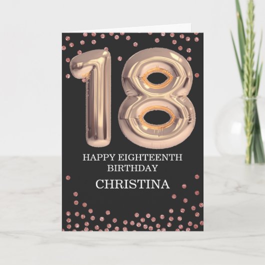 18e Verjaardag Roos Goud Meisje Elegant Gepersonal Kaart (Voorkant)