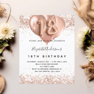 18e verjaardag roos gouden ballonnen begrotingsuit flyer