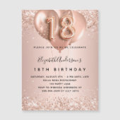 18e verjaardag roos gouden ballonnen luxe magnetische uitnodiging (Voorkant)