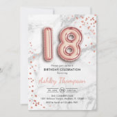 18e verjaardag - Roos gouden ballonnen marmeren ef Kaart (Voorkant)