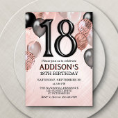 18e verjaardag Roos gouden ballonnen uitnodiging