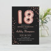 18e verjaardag - Roos gouden ballonnen zwart Kaart (Staand voorkant)