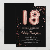 18e verjaardag - Roos gouden ballonnen zwart Kaart (Voorkant / Achterkant)
