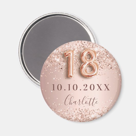 18e verjaardag roos gouden bloei sparen de datum magneet (Voorkant / Achterkant)