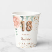 18e verjaardag roos gouden bloemen papieren bekers (Achterkant)