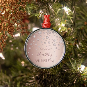 18e verjaardag roos gouden diamanten sparkle name metalen ornament