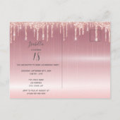 18e verjaardag roos gouden glitter drip uitnodigin briefkaart (Achterkant)