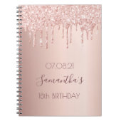 18e verjaardag roos gouden glitter druppels notitieboek (Voorkant)