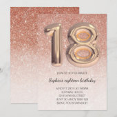 18e Verjaardag Roos Gouden Glitter Folie Ballon Te Kaart (Voorkant / Achterkant)