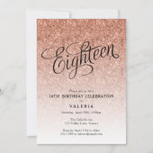 18e Verjaardag Roos Gouden Glitter Invitation Kaart (Voorkant)