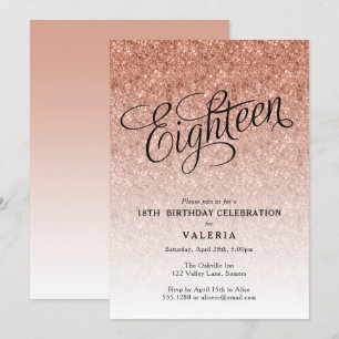 18e Verjaardag Roos Gouden Glitter Invitation Kaart