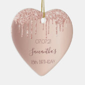 18e verjaardag roos gouden glitter roze hart keramisch ornament (Rechts)